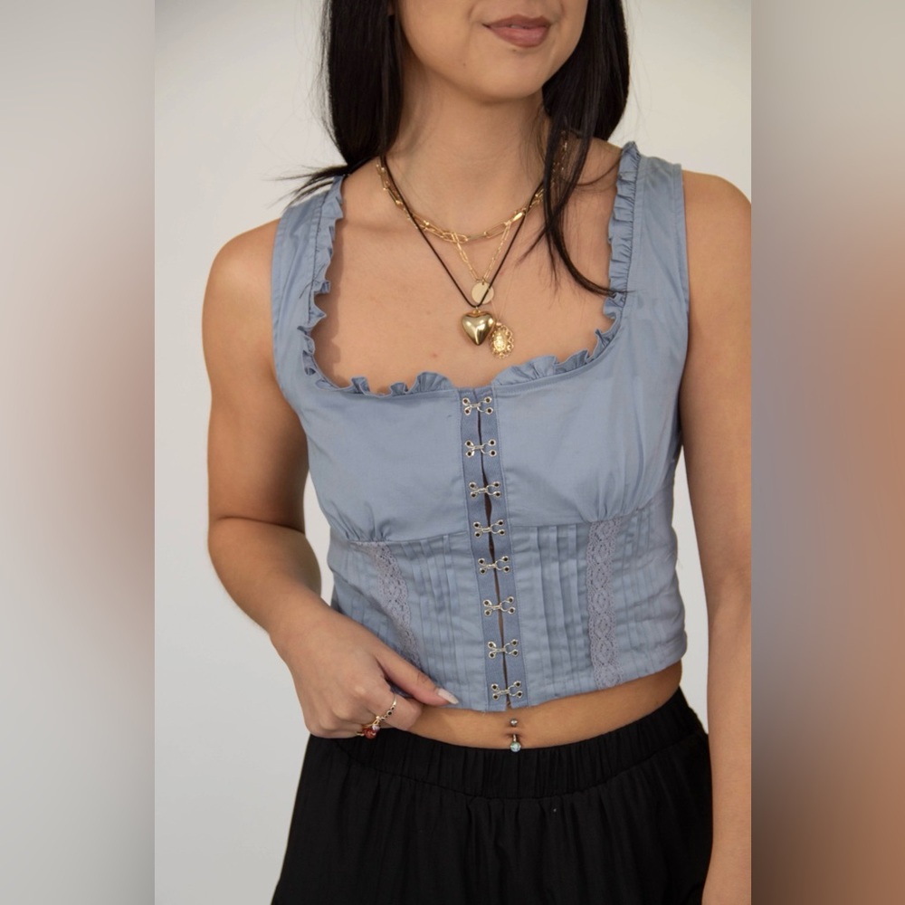 Japna Steel Blue Hook-Front Blouse